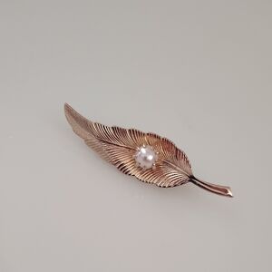 Leaf Brooch with Pearl Accent